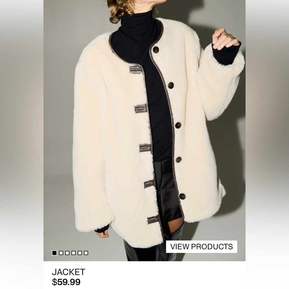 H&M Cream Teddy Jacket with dark brown Accents